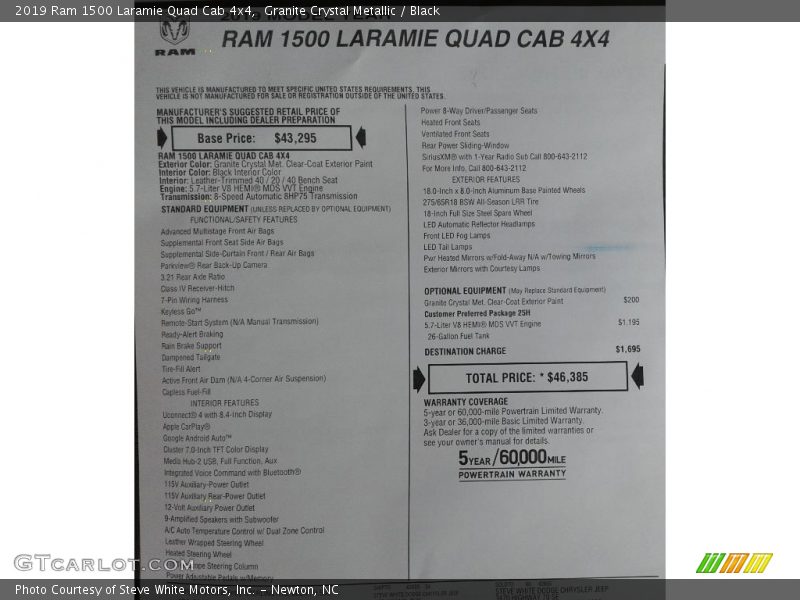  2019 1500 Laramie Quad Cab 4x4 Window Sticker