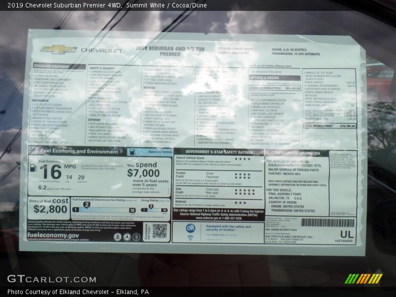  2019 Suburban Premier 4WD Window Sticker