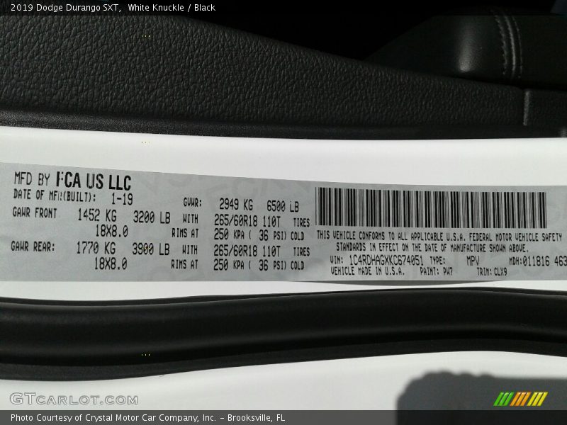 White Knuckle / Black 2019 Dodge Durango SXT