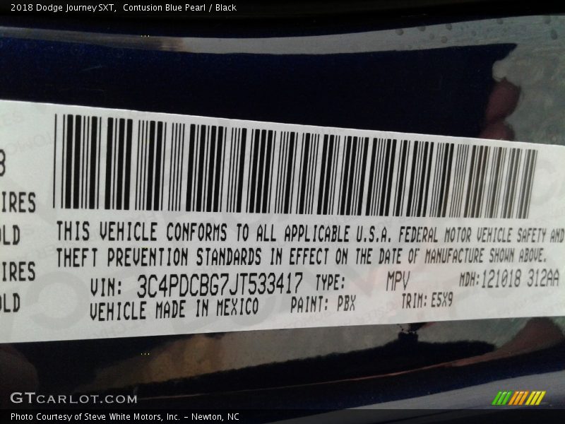 Contusion Blue Pearl / Black 2018 Dodge Journey SXT