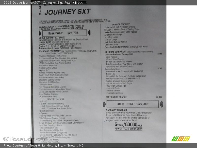 Contusion Blue Pearl / Black 2018 Dodge Journey SXT
