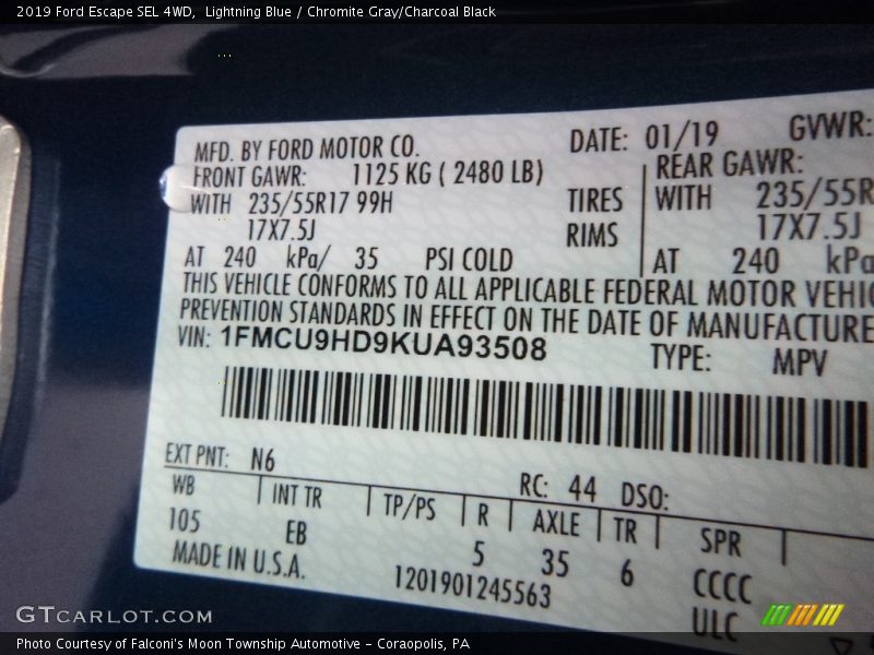 Lightning Blue / Chromite Gray/Charcoal Black 2019 Ford Escape SEL 4WD