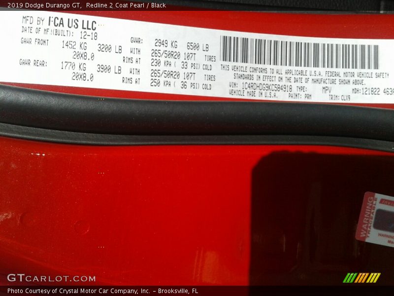 Redline 2 Coat Pearl / Black 2019 Dodge Durango GT