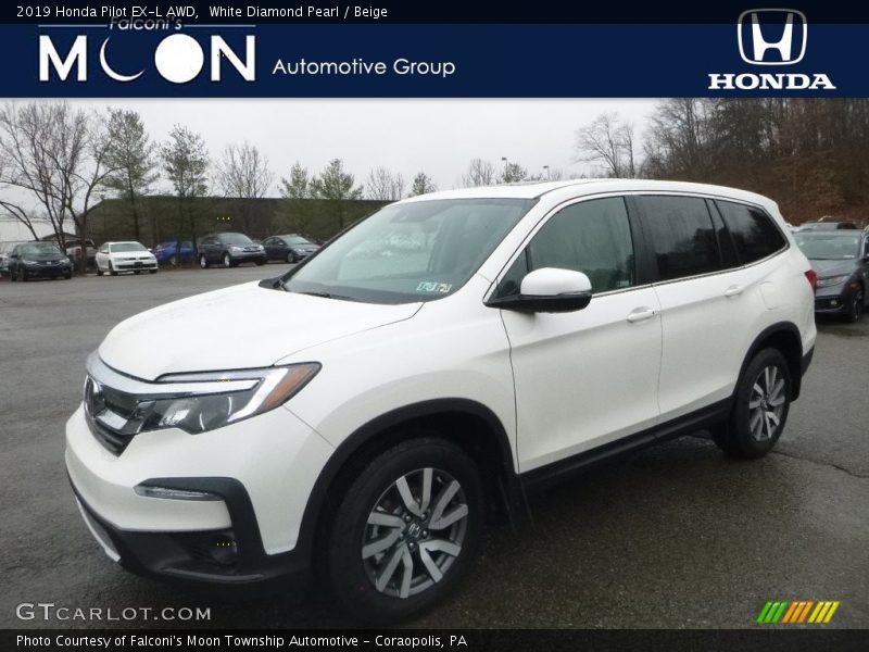 White Diamond Pearl / Beige 2019 Honda Pilot EX-L AWD