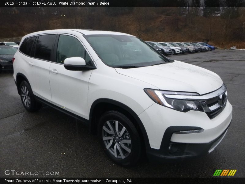 White Diamond Pearl / Beige 2019 Honda Pilot EX-L AWD