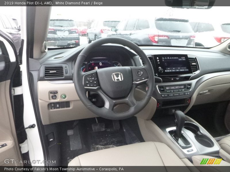 White Diamond Pearl / Beige 2019 Honda Pilot EX-L AWD