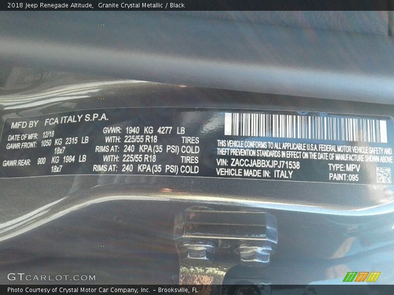 Granite Crystal Metallic / Black 2018 Jeep Renegade Altitude