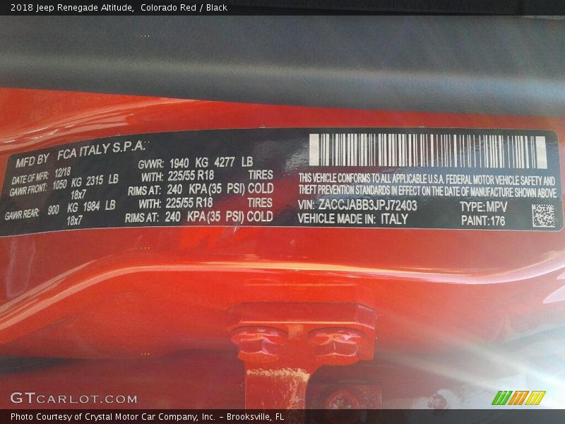 Colorado Red / Black 2018 Jeep Renegade Altitude
