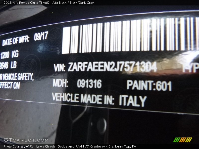Alfa Black / Black/Dark Gray 2018 Alfa Romeo Giulia Ti AWD