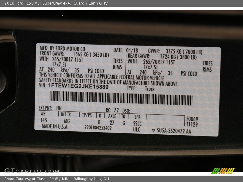 Guard / Earth Gray 2018 Ford F150 XLT SuperCrew 4x4