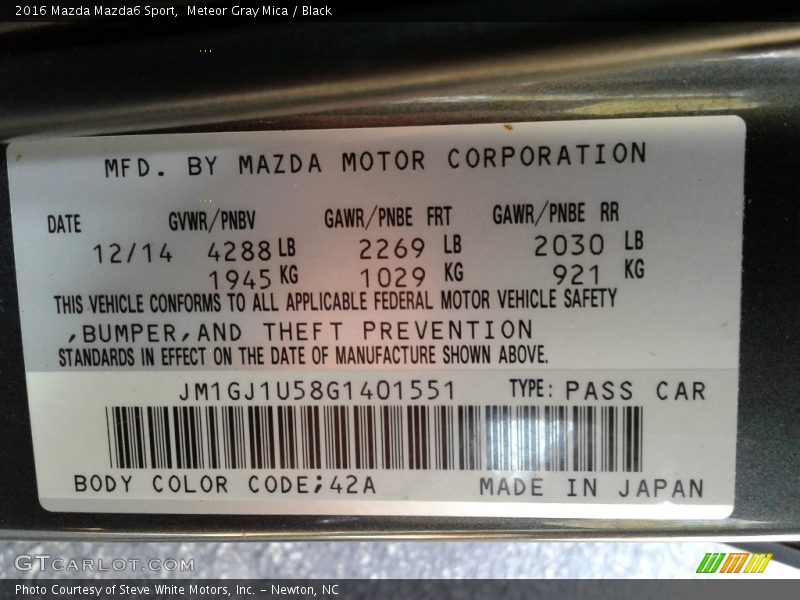 Meteor Gray Mica / Black 2016 Mazda Mazda6 Sport