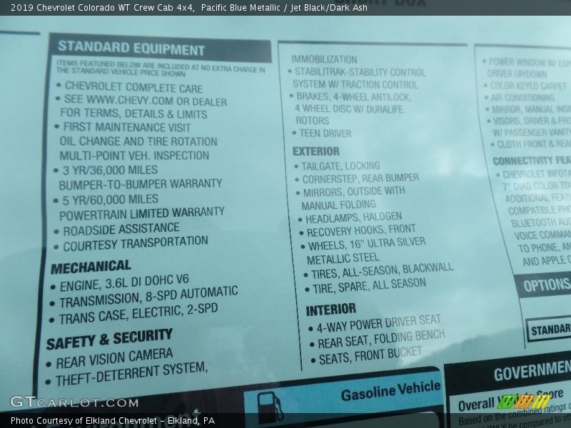 Pacific Blue Metallic / Jet Black/Dark Ash 2019 Chevrolet Colorado WT Crew Cab 4x4