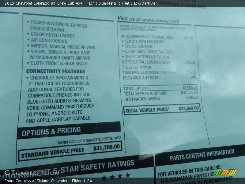 Pacific Blue Metallic / Jet Black/Dark Ash 2019 Chevrolet Colorado WT Crew Cab 4x4