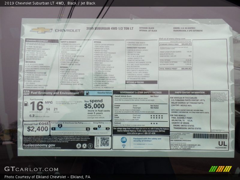 Black / Jet Black 2019 Chevrolet Suburban LT 4WD