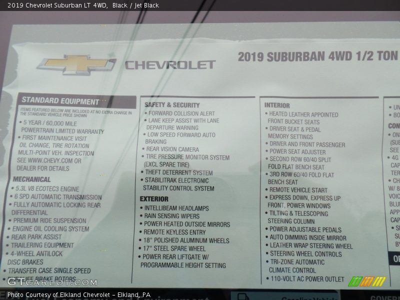 Black / Jet Black 2019 Chevrolet Suburban LT 4WD