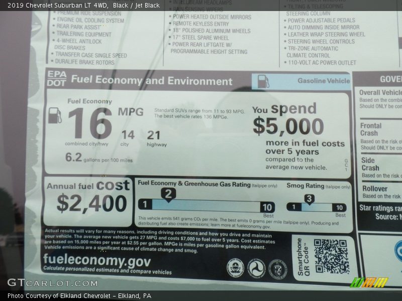 Black / Jet Black 2019 Chevrolet Suburban LT 4WD