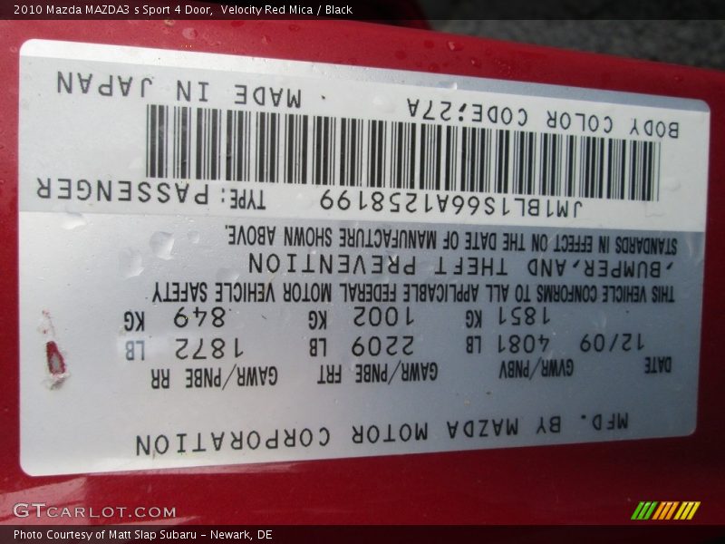 Velocity Red Mica / Black 2010 Mazda MAZDA3 s Sport 4 Door
