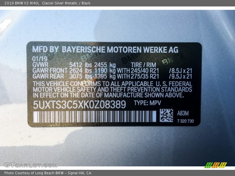 Glacier Silver Metallic / Black 2019 BMW X3 M40i