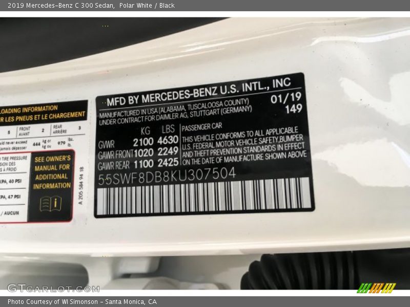 Polar White / Black 2019 Mercedes-Benz C 300 Sedan