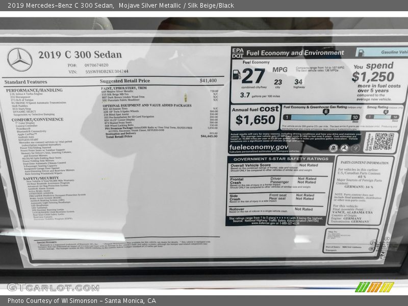 Mojave Silver Metallic / Silk Beige/Black 2019 Mercedes-Benz C 300 Sedan