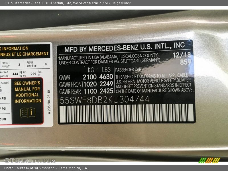 Mojave Silver Metallic / Silk Beige/Black 2019 Mercedes-Benz C 300 Sedan