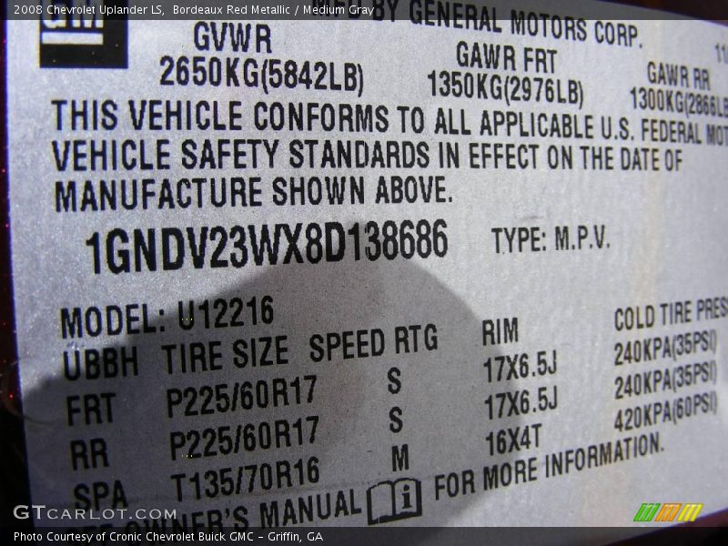Bordeaux Red Metallic / Medium Gray 2008 Chevrolet Uplander LS