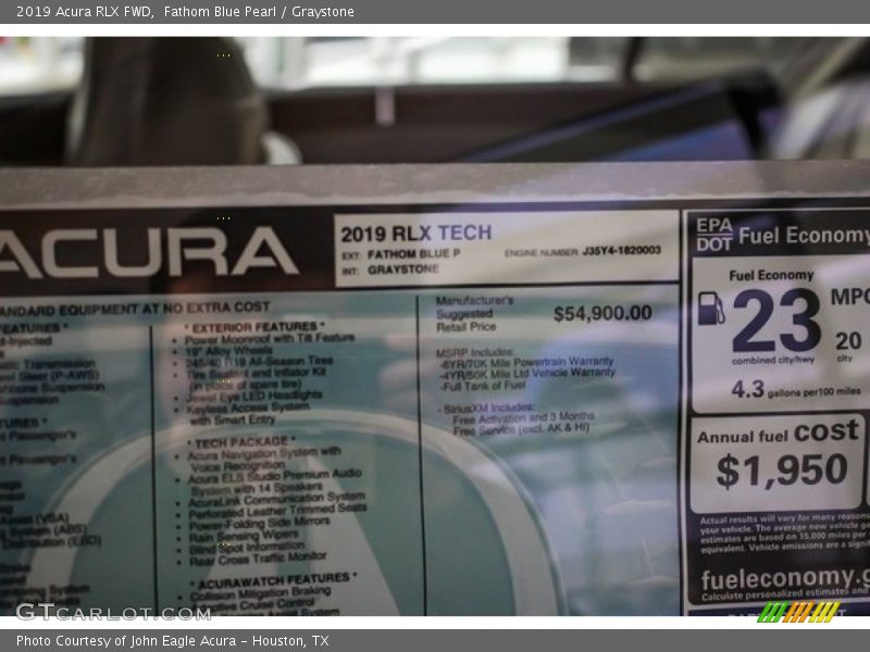 Fathom Blue Pearl / Graystone 2019 Acura RLX FWD