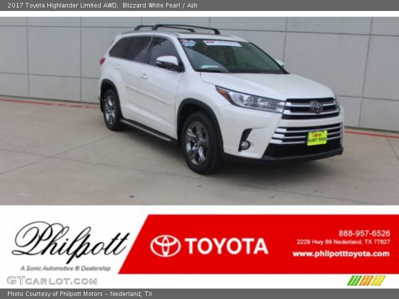 Blizzard White Pearl / Ash 2017 Toyota Highlander Limited AWD