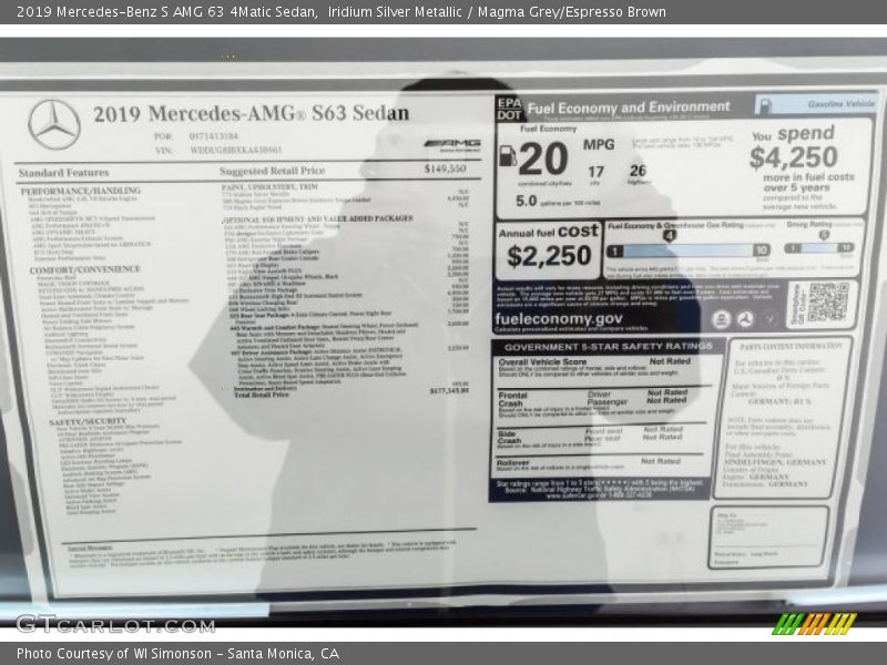 Iridium Silver Metallic / Magma Grey/Espresso Brown 2019 Mercedes-Benz S AMG 63 4Matic Sedan