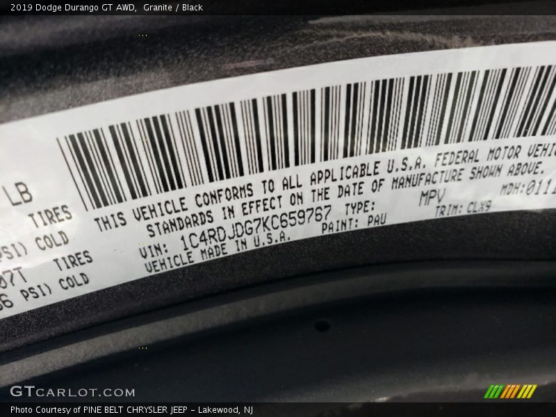 Granite / Black 2019 Dodge Durango GT AWD