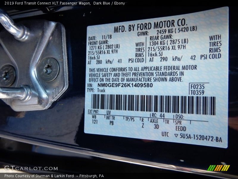 2019 Transit Connect XLT Passenger Wagon Dark Blue Color Code UV