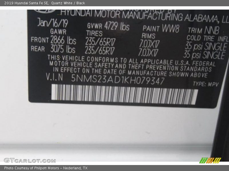 Quartz White / Black 2019 Hyundai Santa Fe SE
