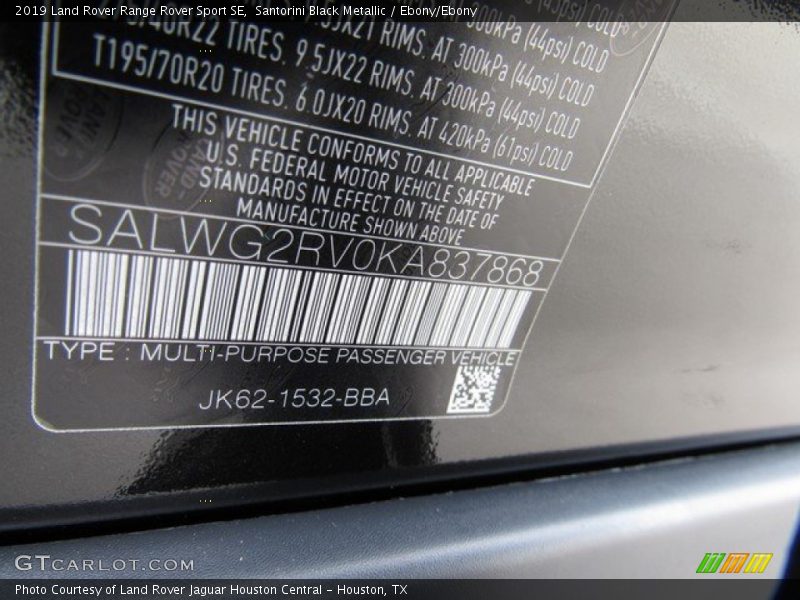 Santorini Black Metallic / Ebony/Ebony 2019 Land Rover Range Rover Sport SE