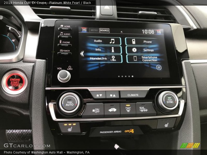 Platinum White Pearl / Black 2019 Honda Civic EX Coupe
