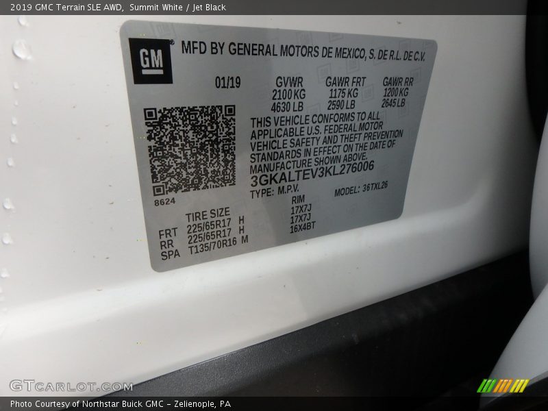 Summit White / Jet Black 2019 GMC Terrain SLE AWD