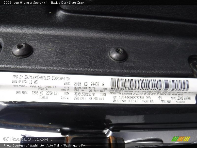 Black / Dark Slate Gray 2006 Jeep Wrangler Sport 4x4