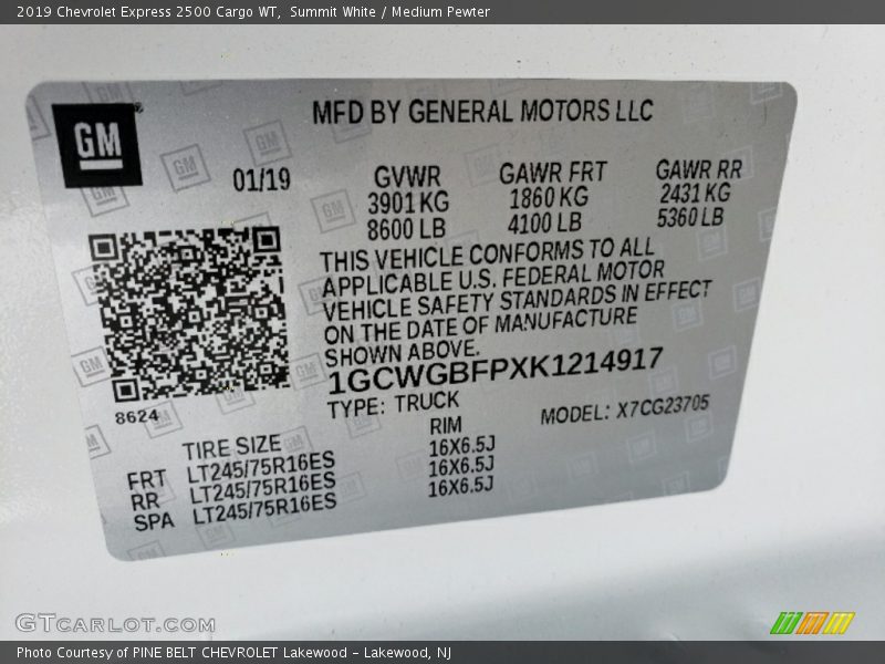 Summit White / Medium Pewter 2019 Chevrolet Express 2500 Cargo WT