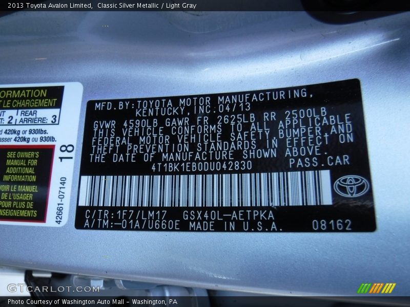 Classic Silver Metallic / Light Gray 2013 Toyota Avalon Limited