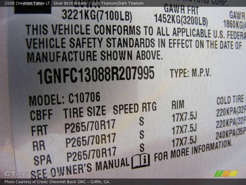 Silver Birch Metallic / Light Titanium/Dark Titanium 2008 Chevrolet Tahoe LT