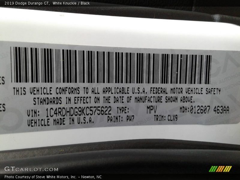 White Knuckle / Black 2019 Dodge Durango GT