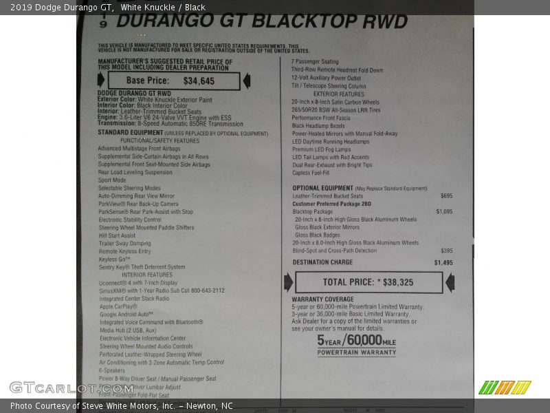 White Knuckle / Black 2019 Dodge Durango GT