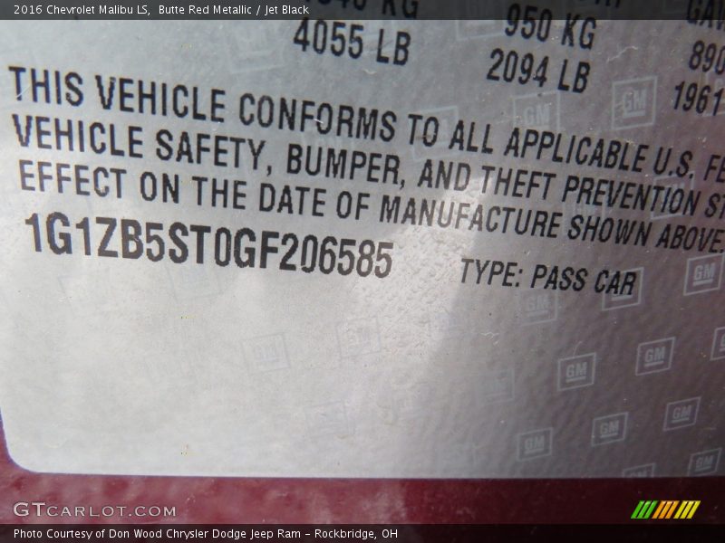 Butte Red Metallic / Jet Black 2016 Chevrolet Malibu LS