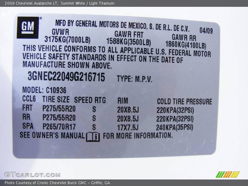 Summit White / Light Titanium 2009 Chevrolet Avalanche LT