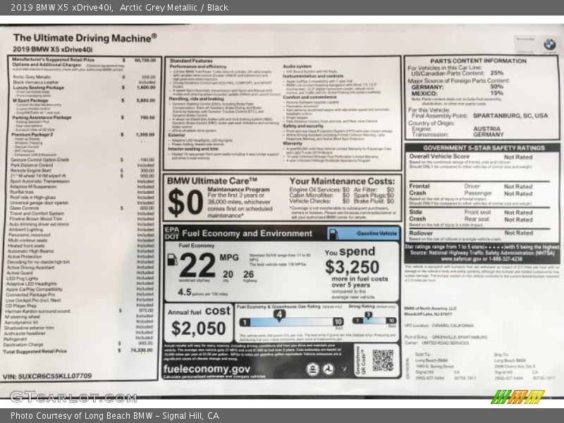 Arctic Grey Metallic / Black 2019 BMW X5 xDrive40i