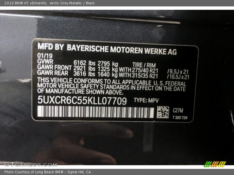 Arctic Grey Metallic / Black 2019 BMW X5 xDrive40i