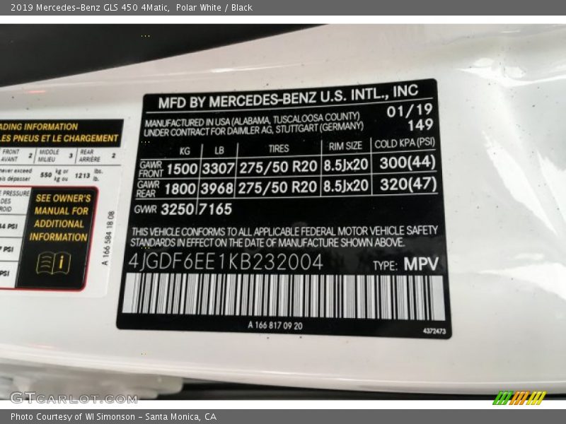 Polar White / Black 2019 Mercedes-Benz GLS 450 4Matic