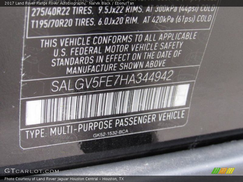 Narvik Black / Ebony/Tan 2017 Land Rover Range Rover Autobiography