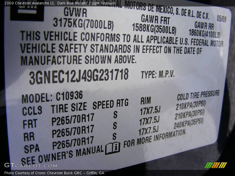 Dark Blue Metallic / Light Titanium 2009 Chevrolet Avalanche LS