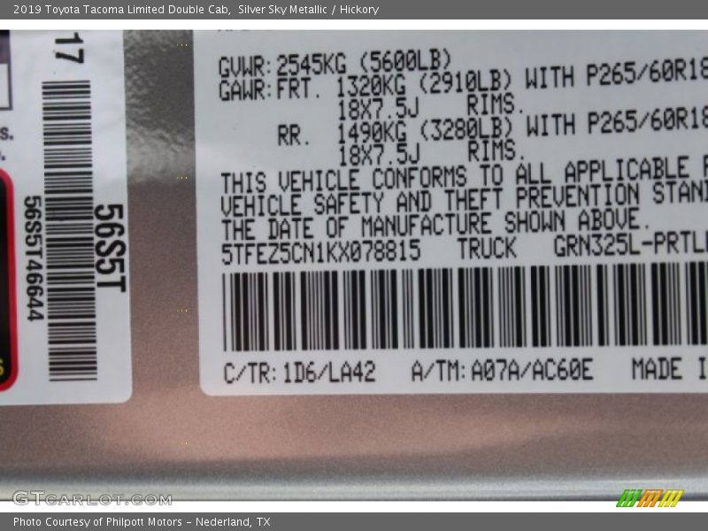 Silver Sky Metallic / Hickory 2019 Toyota Tacoma Limited Double Cab