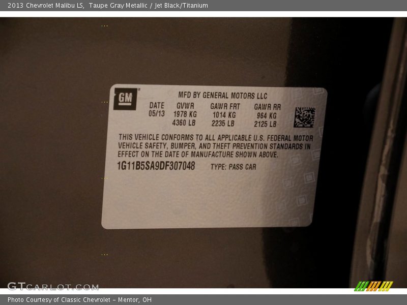 Taupe Gray Metallic / Jet Black/Titanium 2013 Chevrolet Malibu LS